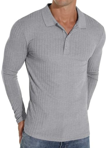 Sailwind Polo Shirts for Men Long Sleeve Tshirts Slim Fit Casual Shirts Classic Stretch Tops Golf Tee (Grey, M)