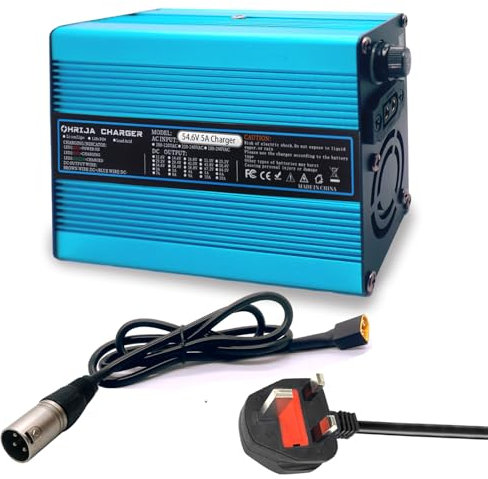 54.6V 5A Battery Charger For 48V Lithium Battery Pack Charger, 48V 5A Power Supply Charger Blue Exterior With 3Pin XLR 1+2-Connector