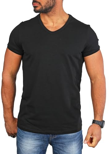 Carisma Herren Basic Uni T-Shirt einfarbiges Kurzarm Shirt tiefer V-Ausschnitt dehnbar Stretch 4066-4644