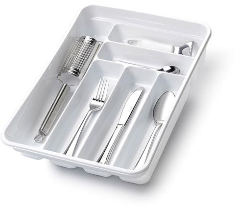 Tradineur - Cubertero para la cocina - Fabricado en Plástico -Recipiente para ordenación y almacenamiento de cubertería - 7 x 30 x 40 - Color Blanco