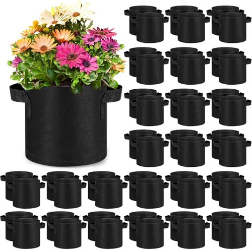 Nuanchu 100 Packungen Pflanzbeutel mit Griffen, verdickte Vlies-Gartensäcke für gesundes Wurzelwachstum, Gemüse, robuste Pflanztöpfe, Pflanztasche für Blumen, Früchte