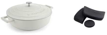 MasterClass 4L Cream Shallow Casserole Dish with MasterClass Heat-Resistant Silicon Pan Handles and Lid Handle (3pc)