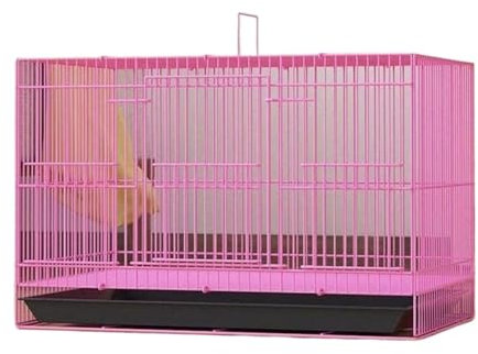 REIFOR Vogelkäfig Papageienkäfig Rechteckige Vogelträger ABS Boden Rollständer Haustier Vogelkäfig Flugkäfig Mit Feeder Für Home Hotel Vogelkäfig Wellensittich(Pink,40 * 30cm)