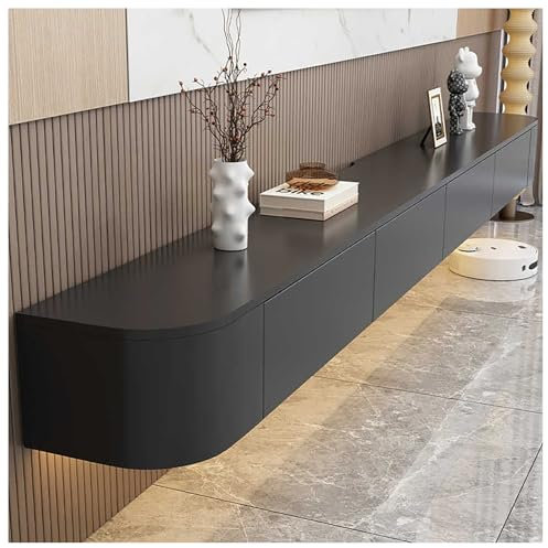 Aipunlus Wall Mounted TV Unit, Floating TV Stand Cabinet, Black Floating TV Cabinet with Doors in Media Wall Unit, Entertainment Storage TV Console for Living Room and Office (Black, 240cm/94.5in)
