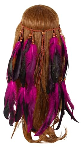 SRZYMJ Feder-Stirnband, schwarz, Boho-Kopfschmuck, indische Feder-Stirnbänder, Haarteil, Festival, Kostüm, Haarschmuck für Damen Feder Kopfschmuck Weiß Indische Feder Stirnband Hot Rosa Einheitsgröße