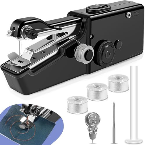 Handnähmaschine für Anfänger, Mini Nähmaschine mit Zubehör Tragbare Nähwerkzeug für Heimgebrauch, Handnähmaschine mit Unterfaden für Zelte Vorhänge Kleidung Planen Taschen DIY Handwerk