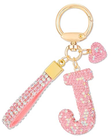 MWOOT Rosa Auto Schlüsselanhänger, Geschenk für Frauen Mädchen, Anfangsbuchstabe Schlüsselanhänger, Süß Bling Schlüsselringe Bling Buchstabe Anhänger Geldbörse Rucksack Handtasche Charms