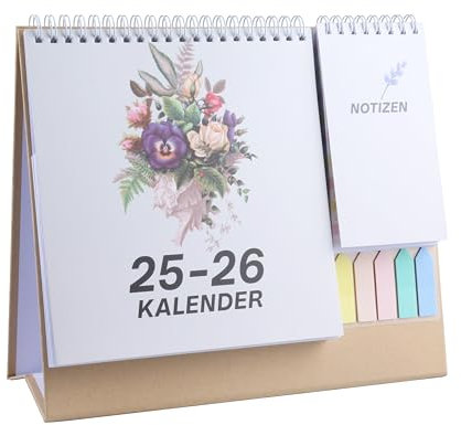 AMO HERMOSO Tischkalender 2025 2026 Kalender Monatsübersicht, Schreibtischkalender Monatskalender mit Mini Notizen und farbigen Etiketten, To-Do-Liste, Feiertagen
