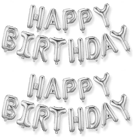 Happy Birthday Buchstaben Luftballons Banner, schwarze Folie, 40 cm hoch (Silber)