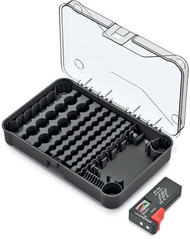 B2C Battery Organiser Storage Case Bag Box Holder Universal AA AAA C D 9V With or Without Tester 2 Options Wall Mounting Transparent Cover (85 slots + tester)