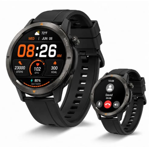 AGM Legion Smart Watch, AMOLED Ultra-Clear Screen Activity Tracker, Black | GPS Fitness Watch, Bluetooth Calling, Heart Rate SpO2 Sleep Monitor, Step Counter, Alerts, Custom Watch Faces for iOS Android