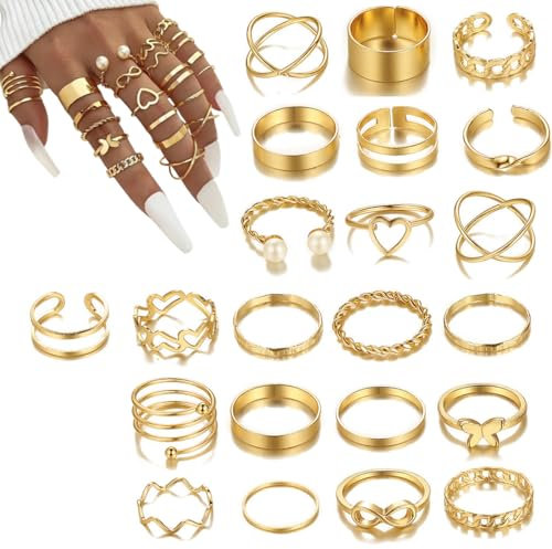 WeddHuis 22 Stück Boho Gelenk Fingerringe, Stapelbare Midi Ringe Set, Gold Vintage Stapelbarer Ring, Ideal für Geburtstagsfeiern, Abschlussbälle usw (Gold)