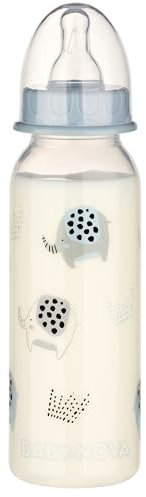 babynova Biberon 240ml con tettarella in silicone a flusso medio anti-colica per neonati - Prodotto in Germania - Senza BPA - Elefanti