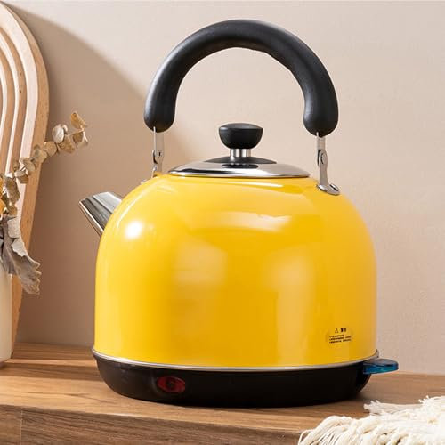 KKTX Brushed Electric Boil Kettle Yellow, 304 Stainless Steel, Auto Shut-Off & Boil-Dry Protection(For Hot Water, Tea or Coffee，3L) Yellow,3L