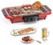 Elektrogrill Tischgrill elektrisch, Elektrischer BBQ-Grill, rauchloser Non-Stick Innen-/Outdoor-Grill, 2000W Doppelröhre tragbarer abnehmbarer Standgrill der hohen Leistung (Klassisches Rot)