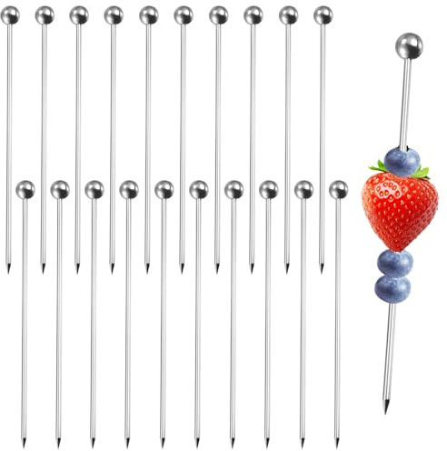 20 Stück Cocktailspieße Edelstahl, 11cm Spieße Fingerfood Metall | Metallspieße Cocktail, Wiederverwendbare Edelstahl Cocktail Picks für Obst Und Käse, Appetithappen, Mini-Sandwiches, Dessert