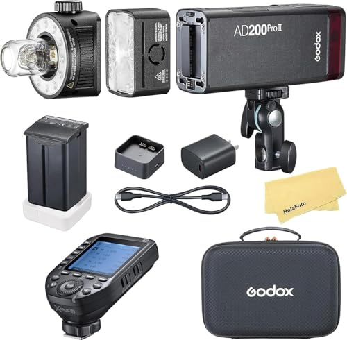 GODOX AD200 Pro II AD200Pro II AD200ProII 2.4G TTL Pocket Flash Strobe with Godox XProII-F Flash Trigger for Fujifilm Fuji Cameras,500 Full Power Flashes,0.01-1.8s Recycling,14.4V/2900mAh Battery