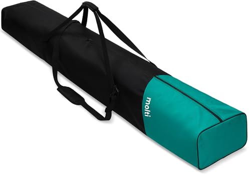 molti Skitasche bis 195 cm wasserdichte Polyester-600D Skihülle für 1 Paar Ski, reißfestes Material, Innenfach, Belüftung, Schultergurt & Tragegriffe (Schwarz-Türkis)