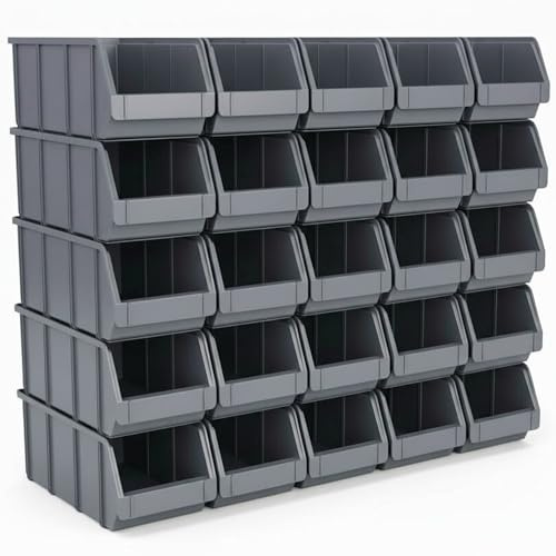 15 Stapelboxen Größe 4 Anthrazit – Robuste Lagerboxen 335×209×152mm für Werkstatt, Schrauben & Kleinteile – Sichtlagerkästen stapelbar