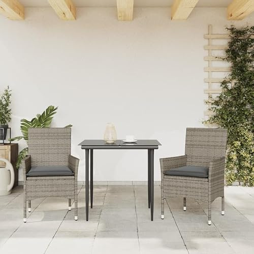 Eleganz 2er Set Gartenstühle mit Kissen - Graue PE-Rattan Stühle mit Pulverbeschichtetem Stahl - Langlebige Gartensitzmöbel für Terrasse & Balkon