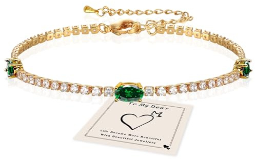 YOEE Bracelets for Womens, Adjustable Gold Plated May Tennis Bracelets for Women, Green Emerald Cubic Zircona Bracelet for Women, Gold Jewellery Mother's Day Valentines Christmas Birthday Gift