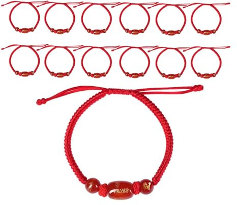 Lot de 12 bracelets de perles réglables pour le Nouvel An chinois du cheval - Bracelet à breloques rouge porte-bonheur - Zodiaque chinois - Bijoux cordon tressé pour femme et homme - Cadeau de Nouvel