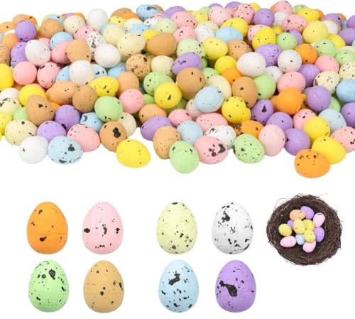 HAGNA 100 Stück Ostereier Deko, Deko Eier Mini Ostereier Gefleckt Deko, Ostereier Plastik, Tischdeko Ostern, Osterdekoration Kunststoffeier, Graffiti Korb Stuffers Ostern