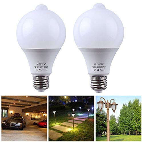 2-pack détecteur de mouvement + capteur de lumière ampoule, 7 W 630lumens E27 PIR Lampe LED et Soir au Matin Auto Switch