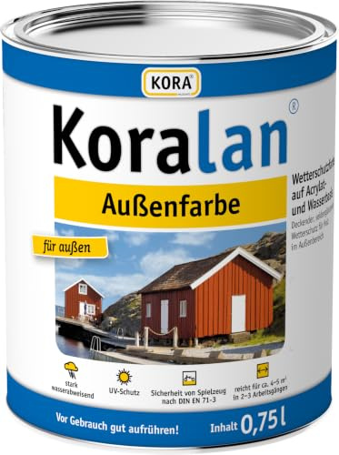 Koralan KORA deckende Außenfarbe für Holz - wetterfest, UV-beständig und ideal für Dachuntersichten, Fachwerk, Fenster, Außentüren und Zäune, langlebiger Schutz (Rotbraun, 0,75 Liter)