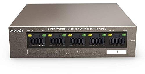 Tenda PoE Switch Ethernet 5-Port 10/100 Mbps, 4 Porte PoE, 38W, Nessuna Configurazione Necessaria,Protezione Antifulmine Professionale,Semplicità d'Uso, Cassa in Metallo (TEF1105P-4-38W)