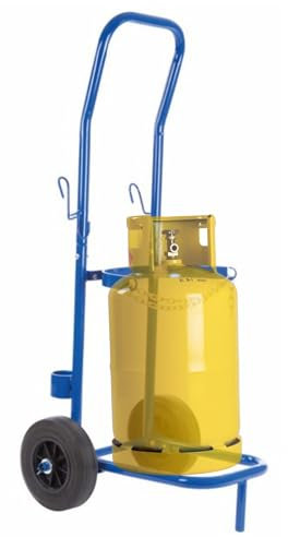 Toolland Chariot bleu pour bouteilles de gaz et cylindres, capacité de 100 kg, chaîne de sécurité réglable, cadre en acier inoxydable, grandes roues, idéal pour bouteilles de propane, fûts de bière et
