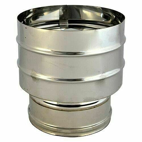Fumaiolo a cappello doppia parete Antivento A Botte in Acciaio Inox AISI 304. Terminale della canna fumaria con disco anti-pioggia (Ø CM 8) (Ø 25/30 CM)