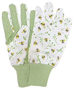 Fallen Fruits Esschert Design Gartenhandschuh Bienenmuster 23cm, grün/gelb/weiß (1 Paar)