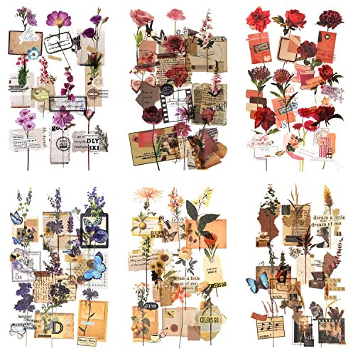 Mayplous 6 Packungen Blumen-Scrapbook-Aufkleber, floraler dekorativer Planer-Aufkleber für Scrapbooking, Journal, Kartenherstellung, Tagebuch, Fotoalbum, Handarbeiten (Angus)
