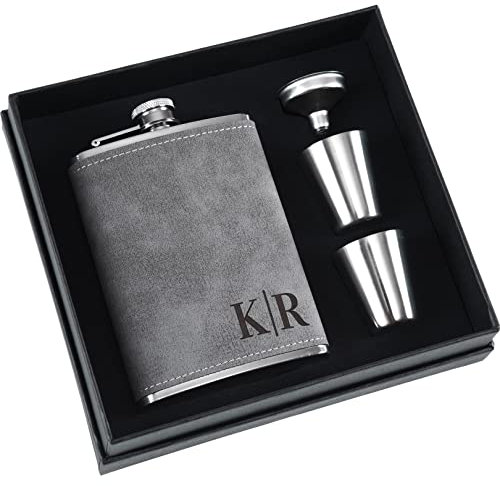 Flasque à Alcool Gravée avec Nom pour Hommes, 8 oz - Ensemble en Acier Inoxydable 304. Cadeau pour Témoins d'Honneur au Mariage (Gris)