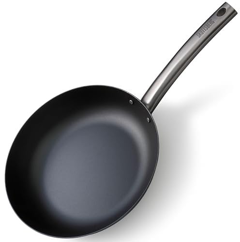 SKOTTSBERG® Professional iron pan, diameter 28 cm, steel press plate, forged, stainless steel handle with branded print, for optimal crispy frying and even cooking, stackable