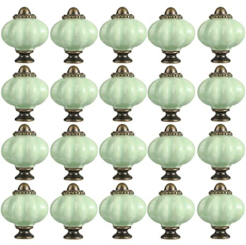 ZESLIV Lot de 20 Bouton de Meuble en céramique citrouille 33mm vert Ronde Boutons de Portes pour Placards, Tiroir et Armoire