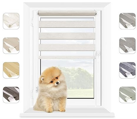 MARDOM Doppelrollo - Rollos für Fenster Ohne Bohren - Duo Rollo Tag und Nacht - Rollo Ohne Bohren - Doppelrollo Klemmfix, Fensterrollo Innen (Natur, 40x140 cm (Stoffbreite: 36)