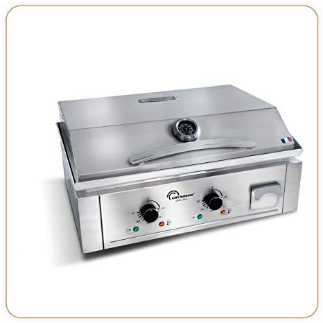 LITTLE BALANCE 8473 Aquitania Pro Plus, Piastra elettrica professionale, 2 zone di cottura, coperchio, 3500 W, Fabbricazione francese, Tutto Inox