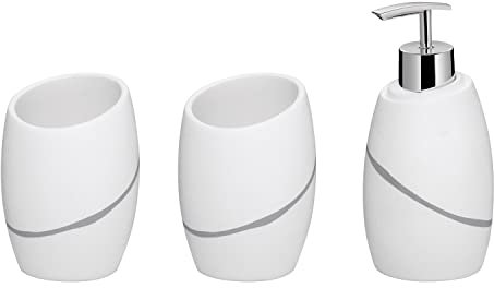 kela Badset Talus, 3-teilig, Polyresin, weiß, 2x Becher, 1x Seifenspender 300 ml, 390231