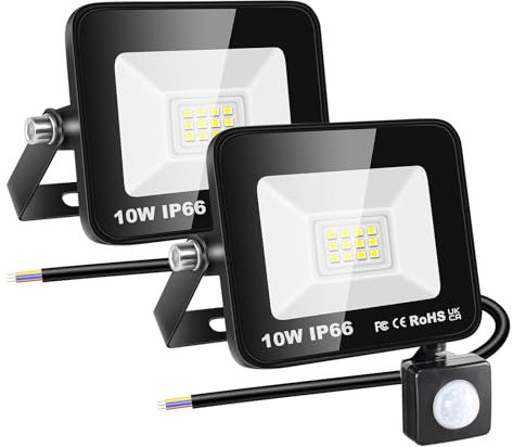 RIGIDON 2x 10W Aussenleuchte Bewegungsmelder Led Strahler, Außen Led Lampe, 1000LM 6000K Kaltweiß Led Flutlicht Außenleuchte, Wasserdicht Außen-Leuchte Flutlicht Für Garten Garage Carport Hauswand