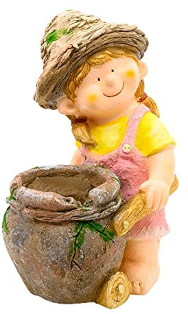 Wichtelstube-Kolletion XXL Gartefigur Lisa Dekofigur für Außen mit Blumentopf 28,5 x 22,5 x 40,5cm Gartendeko mit Pflanzkübel Blumenvase Garten Wetterfest
