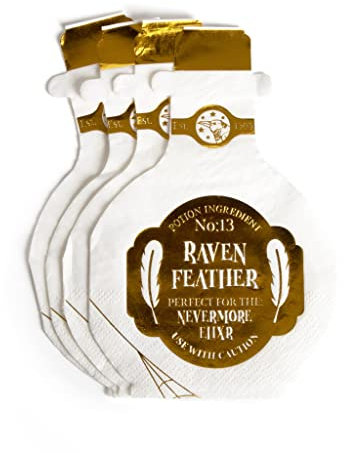 Halloween Napkins Potion Bottle - Pack of 20 White Potion Bottle Napkins with Gold Label - Fun Halloween Party Tableware Decoration Wizard Witch Tissue Paper