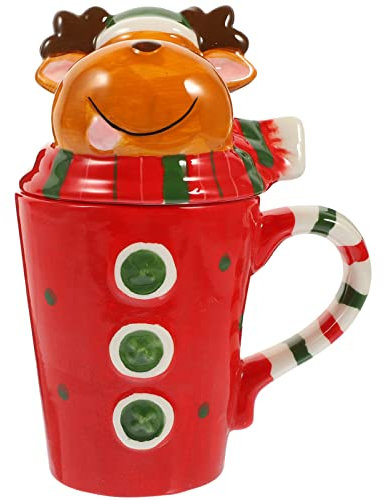TOPBATHY Weihnachtstasse Mit Deckel Lustiger Weihnachtsbecher Keramiktasse Für Kaffee Milch Und Wasser Charmanter Rentier-design Für Festliche Anlässe Und Partys