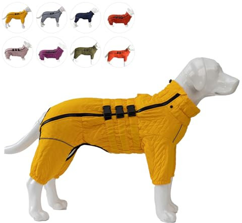 Warmer Hundemantel, doppellagige Hundeweste, Vier Beine bedeckt, Winddicht, wasserdicht, reflektierende warme Hundeweste, Outdoor-Schlittschuhkostüm für kleine, mittlere und große Hunde. Yellow 4XL