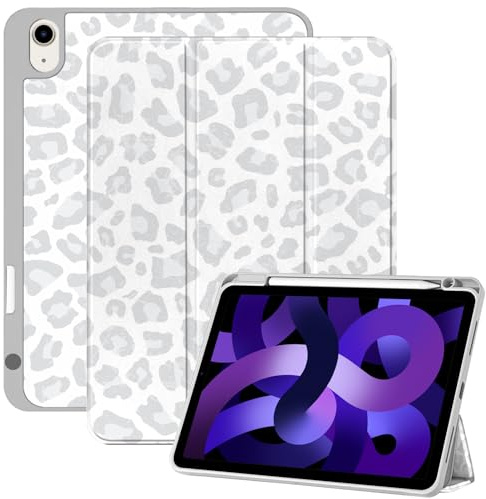 Deokke Kompatibel mit iPad Air 11 Zoll Hülle M3/M2 (2025/2024), iPad Air 5. / 4. (2022/2020) Generation 10,9 Zoll Hülle Stifthalter TPU Rückseite Auto Sleep/Wake Cover Cute Frauen Mädchen Grau Weiß