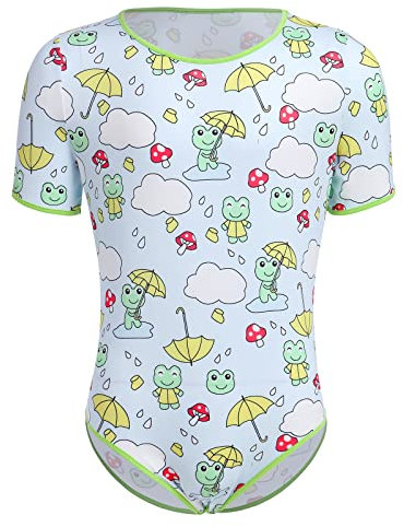 Men's One Piece Pyjamas Short Sleeve Cute Print Romper Pajamas Bodysuit Leotard Nightwear Sleepwear Tops Light Blue + Green XXL