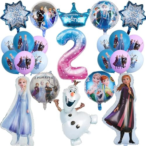 Frozen Luftballon 2 Jahre Geburtstag Deko,2 Jahre Mädchen Geburtstag Luftballon,Frozen Geburtstagsdeko