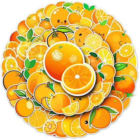 Orange Aufkleber für Laptop (50 PCS),Geschenk für Kinder Jugendliche Erwachsene Jungen,Obst Stickers Wasserdicht Vinyl Aufkleber für Scrapbook,Skateboard,Auto,Gepäck