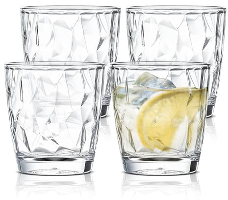 Yiter 4 PCS Plastic Tumblers, Stackable Plastic Glasses for Adults, Kids, Unbreakable Glasses Drinking Cups for Juice, Sangria, Cocktail, Beverage(Clear,300 ml)